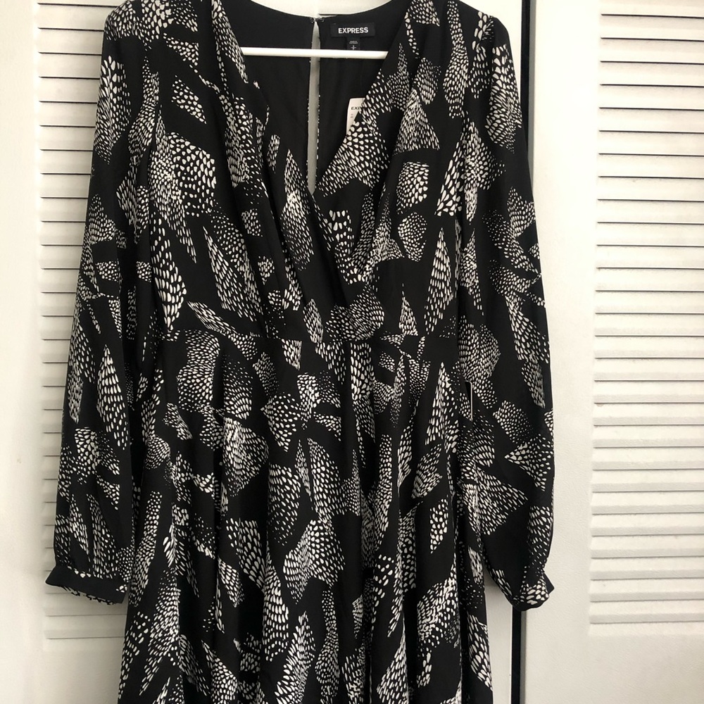 Express Black & White Faux Wrap Dress, Size Small
